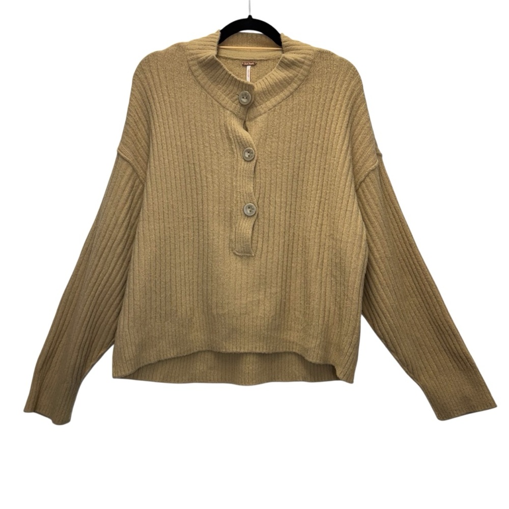 Free People Cocoa Henley Pullover Button Sugar Cookie Sweater Size Medium - Picture 4 of 10